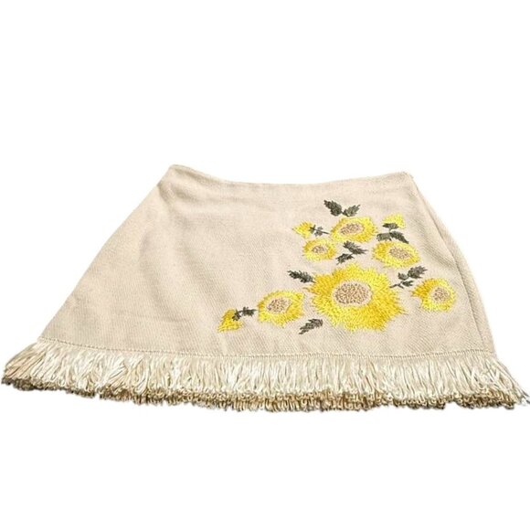 Boston Proper NWT Floral Embroidered Raffia Fringe Mini Skirt size 16 - Picture 9 of 16